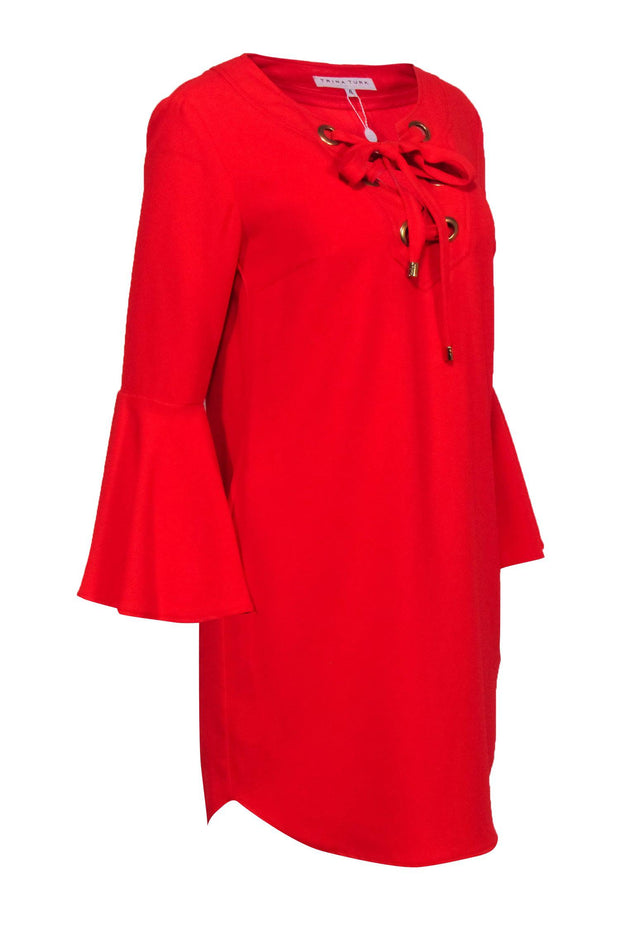 Current Boutique-Trina Turk - Red Lace Up Grommet Shift Dress Sz 4