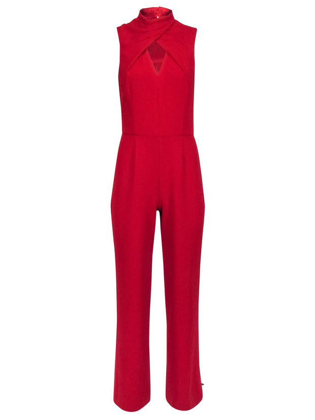 Current Boutique-Trina Turk - Red Sleeveless Key Hole Front Wide Leg Jumpsuit Sz 4