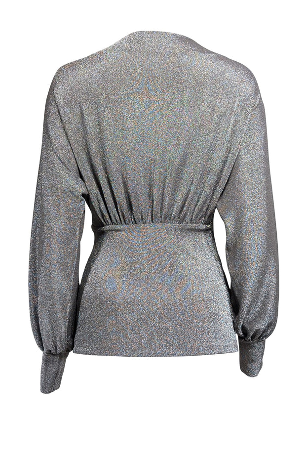 Current Boutique-Trina Turk - Silver Metallic Stretch Knit Top Sz XS