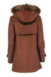 Current Boutique-Trina Turk - Tan Wool Blend Coat w/ Fur Lined Hoodie Sz 6