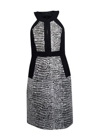 Current Boutique-Trina Turk - White & Black Speckled Zip Front Sheath Dress Sz 6