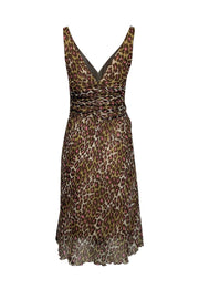 Current Boutique-Trina Turk - White w/ Green, Pink, & Brown Leopard Print Ruched Silk Dress Sz 2