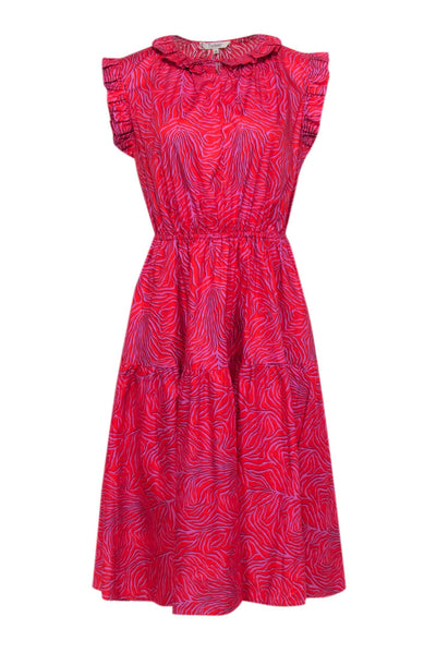 Current Boutique-Tucker - Red & Purple Zebra Print Ruffled Midi Dress Sz M