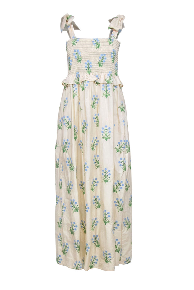 Current Boutique-Tuckernuck - Beige Maxi Dress w/ Green & Blue Embroidery Sz M