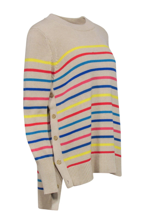 Current Boutique-Tuckernuck - Beige w/ Multi Color Stripe Print Sweater Sz M