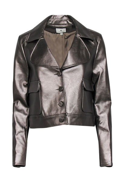 Tuckernuck - Bronze Metallic Cropped Faux Leather Jacket Sz S