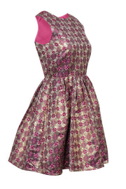 Current Boutique-Tuckernuck - Pink, Gold, & Purple Brocade Print Open Back Dress Sz S