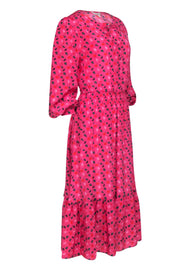 Current Boutique-Tuckernuck - Pink w/ Green & Orange Floral Long Sleeve Smocked Waist Dress Sz L