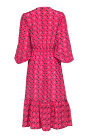 Current Boutique-Tuckernuck - Pink w/ Green & Orange Floral Long Sleeve Smocked Waist Dress Sz L