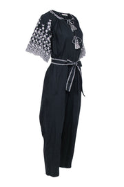Current Boutique-Ulla Johnson - Black Short Sleeve Jumpsuit w/ Embroidered Sleeves Sz 4