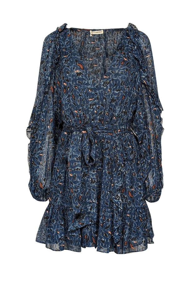 Current Boutique-Ulla Johnson - Blue, Black, & Rust Print Silk Blend Dress Sz 6