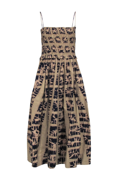 Current Boutique-Ulla Johnson - Sage Green & Navy Tie Dye Smocked Bodice Dress Sz 4