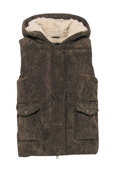 Current Boutique-Unreal Fur - Olive Green Corduroy Vest Sz M