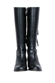 Current Boutique-Valentino - Black Leather Lace Up Bow Tall Boots Sz 7