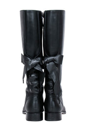 Current Boutique-Valentino - Black Leather Lace Up Bow Tall Boots Sz 7
