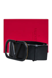 Current Boutique-Valentino - Black VLogo Leather Thick Belt Sz S