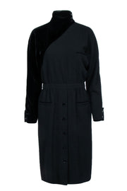 Current Boutique-Valentino - Black Velvet Textured Detail Long Sleeve Dress Sz 10