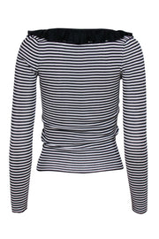 Current Boutique-Valentino - Black & White Stripe Ribbed Knit w/ Ruffle Neck Sz M