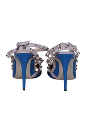 Current Boutique-Valentino - Blue & Beige Studded Strappy Heels Sz 10.5
