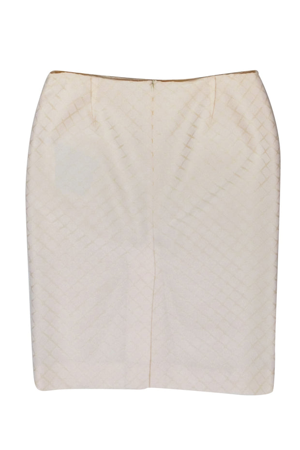 Current Boutique-Valentino - Ivory w/ Cream Diamond Pattern Pencil Skirt Sz 12