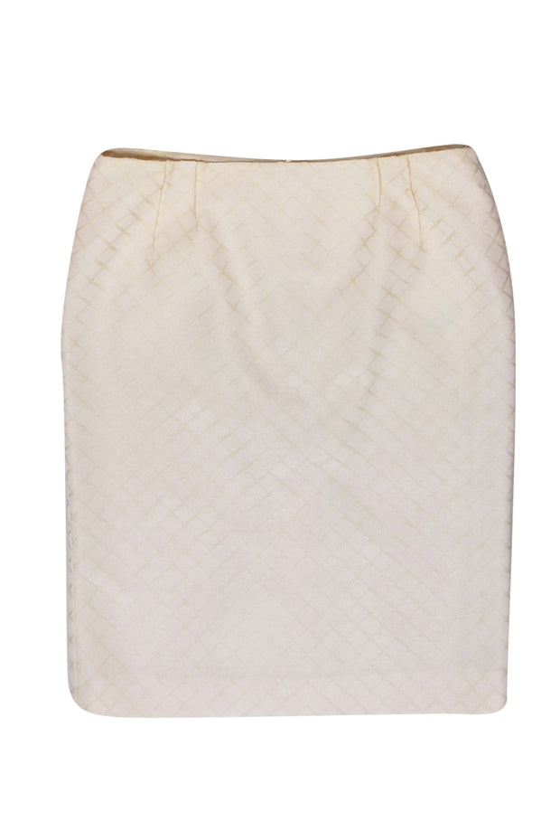 Current Boutique-Valentino - Ivory w/ Cream Diamond Pattern Pencil Skirt Sz 12