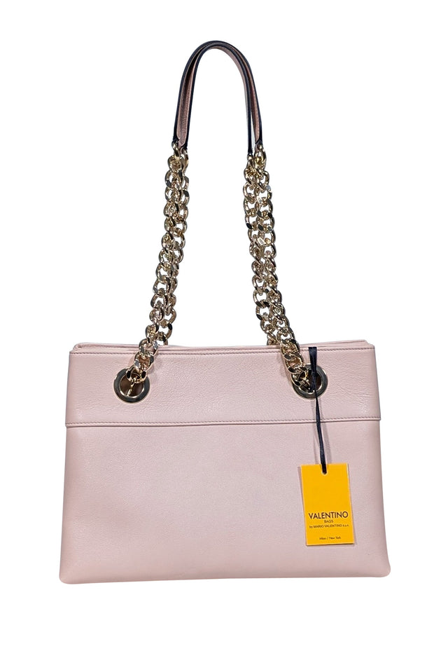 Current Boutique-Valentino by Mario Valentino - Blush Pink Leather Chain Strap Shoulder Bag