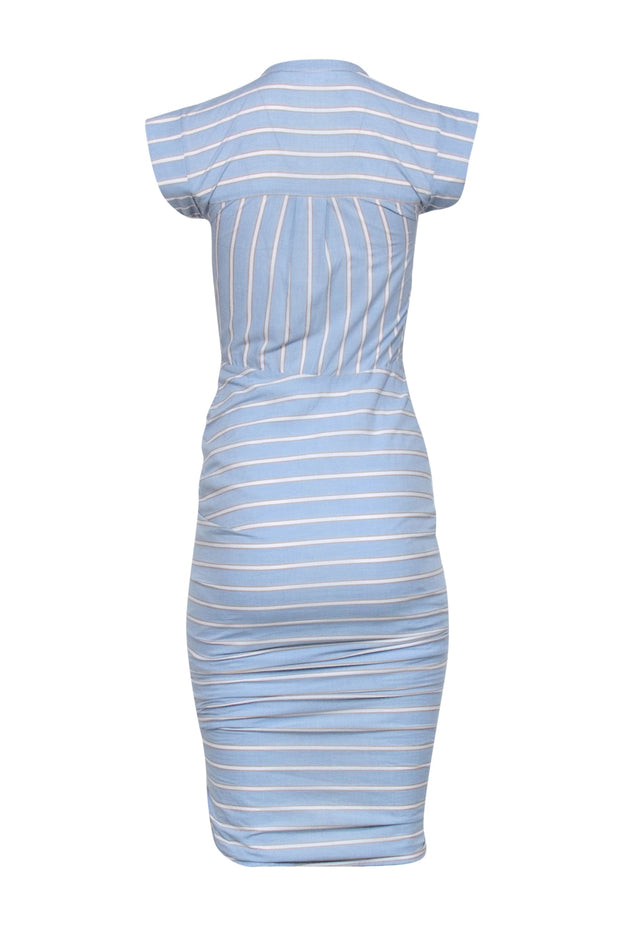 Current Boutique-Veronica Beard - Baby Blue Striped Cap Sleeve Ruched Button Front Dress Sz 00