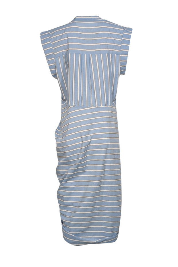 Current Boutique-Veronica Beard - Baby Blue Striped Cap Sleeve Ruched Button Front Dress Sz 14