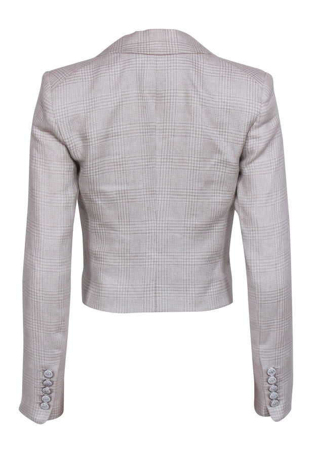 Current Boutique-Veronica Beard - Beige & Cream Plaid Linen Blend Cropped Blazer Sz 00