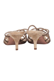 Current Boutique-Veronica Beard - Beige w/ Bronze Jewel Embellished Strap Open Toe Pumps Sz 7.5