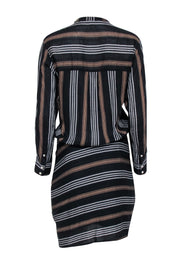 Current Boutique-Veronica Beard - Black & Brown Striped Mini Asymmetrical Shirt Dress Sz 8