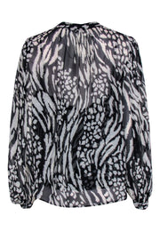 Current Boutique-Veronica Beard - Black & Cream Silk Sheer Top Sz 14