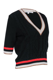 Current Boutique-Veronica Beard - Black Knit V-Neck Crop Sleeve Sweater Sz S
