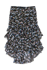 Current Boutique-Veronica Beard - Black & Multi Color Metallic Floral Print Ruffle Skirt Sz 2