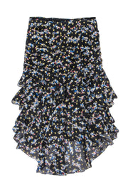 Current Boutique-Veronica Beard - Black & Multi Color Metallic Floral Print Ruffle Skirt Sz 4