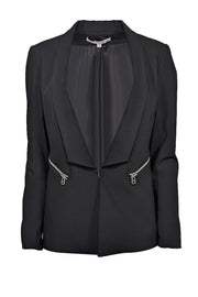 Current Boutique-Veronica Beard - Black Textured Blazer w/ Silver Zipper Detail Sz 6