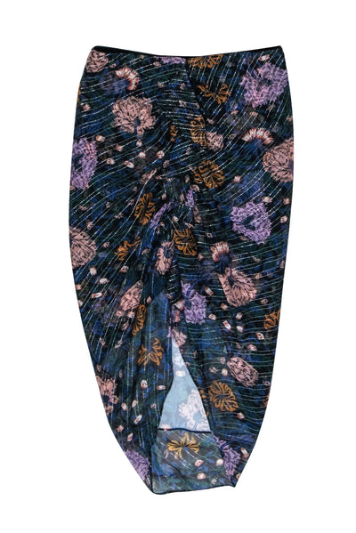 Current Boutique-Veronica Beard - Black w/ Multicolor Floral Print Silk Ruched Skirt Sz 4