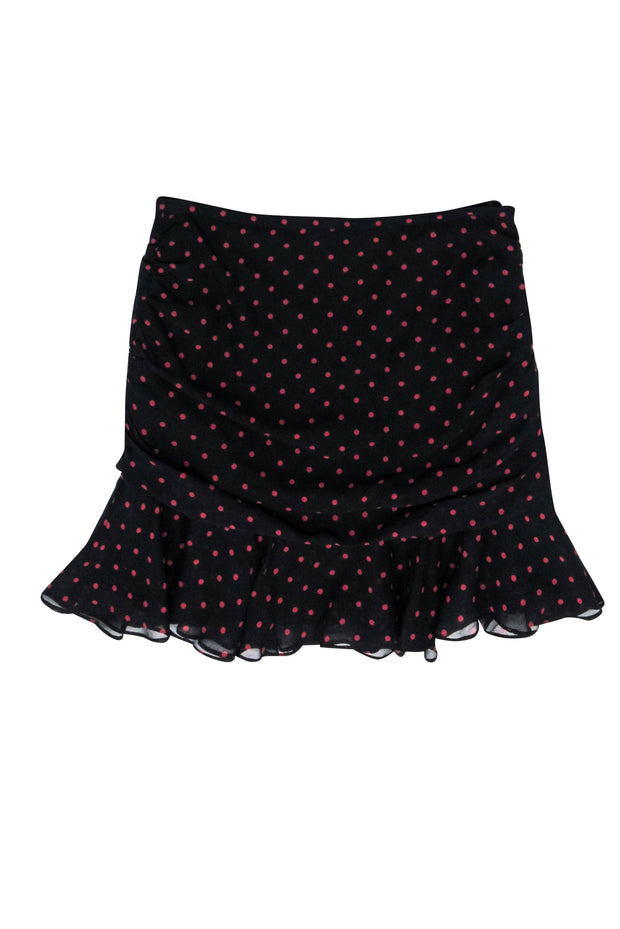 Current Boutique-Veronica Beard - Black w/ Red Polka Dot Print Ruffled Silk Skirt Sz 2