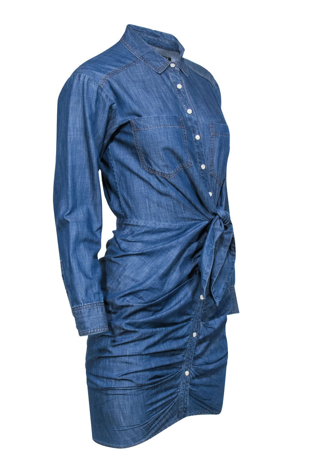 Current Boutique-Veronica Beard - Blue Chambray Denim Button Front Tie Front Dress Sz 0