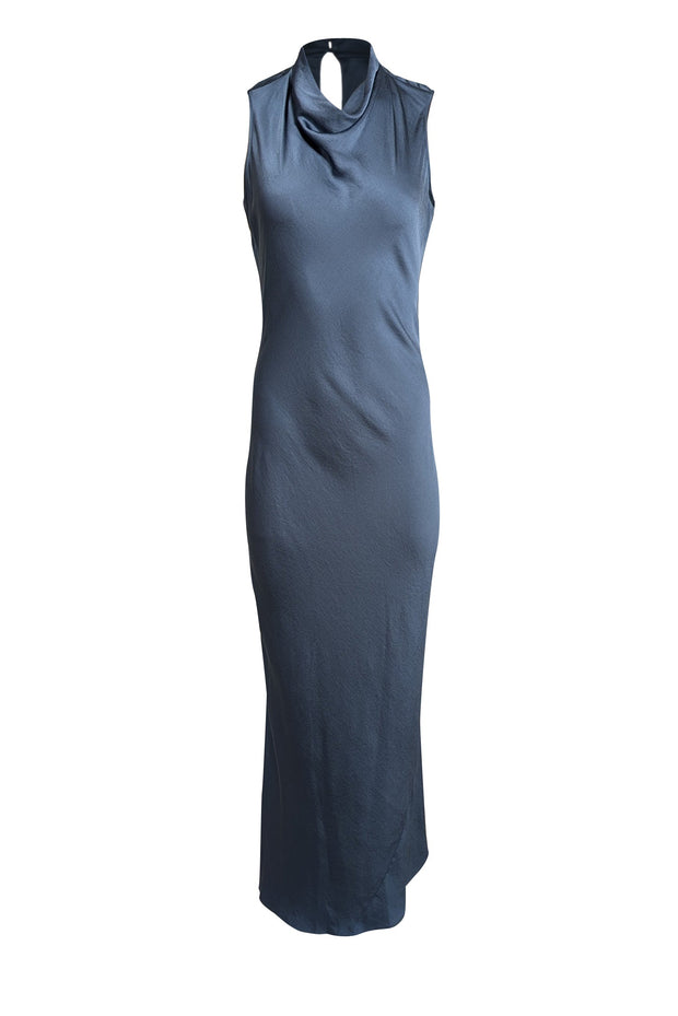 Current Boutique-Veronica Beard - Blue Cowl Neck Satin Gown Sz 4