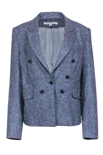 Current Boutique-Veronica Beard - Blue & Cream Wool Blend Double Breasted Button Blazer Sz 14