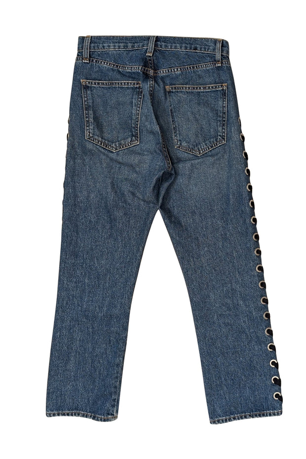 Current Boutique-Veronica Beard - Blue Cropped Girlfriend Jeans w/ Lace Up Sides Sz 0