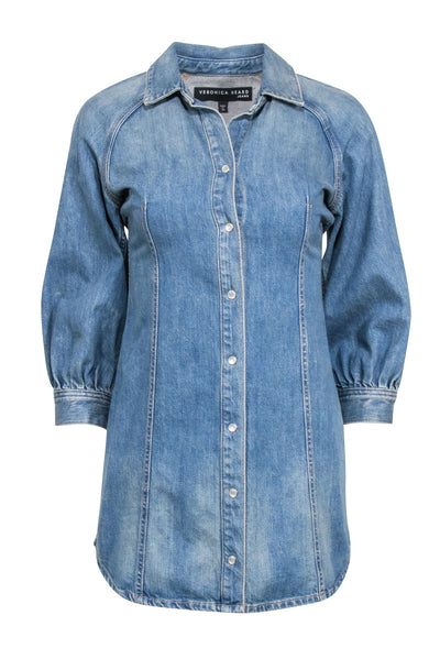 Current Boutique-Veronica Beard - Blue Denim Long Sleeve Shirtdress Sz XS