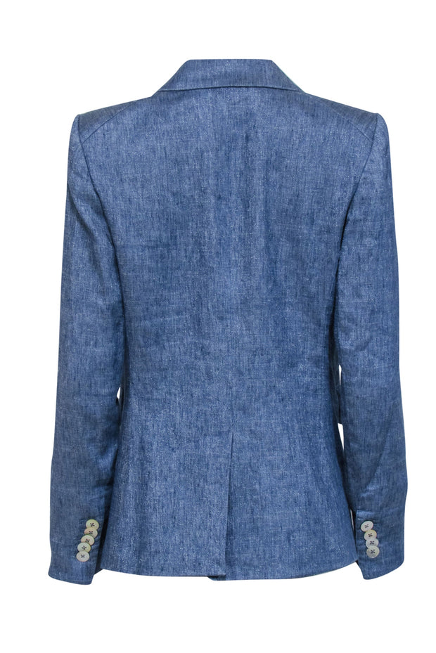 Current Boutique-Veronica Beard - Blue Metallic Linen Blend Blazer Sz 6