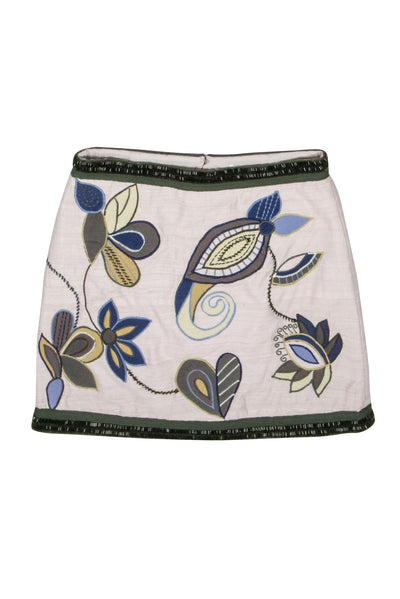 Current Boutique-Veronica Beard - Cream Embroidered "Igna" Silk Skirt Sz 4