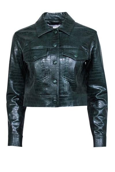 Current Boutique-Veronica Beard - Green Croc Embossed "Hendrix" Faux Leather Jacket Sz 0