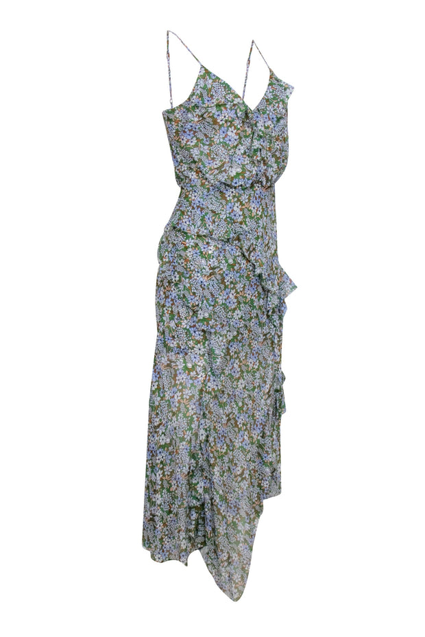 Current Boutique-Veronica Beard - Green Floral Silk Sleeveless Maxi Dress Sz 4