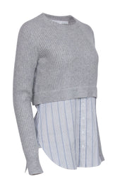 Current Boutique-Veronica Beard - Grey Cashmere "Garrett" Sweater w/ Striped Shirting Sz M