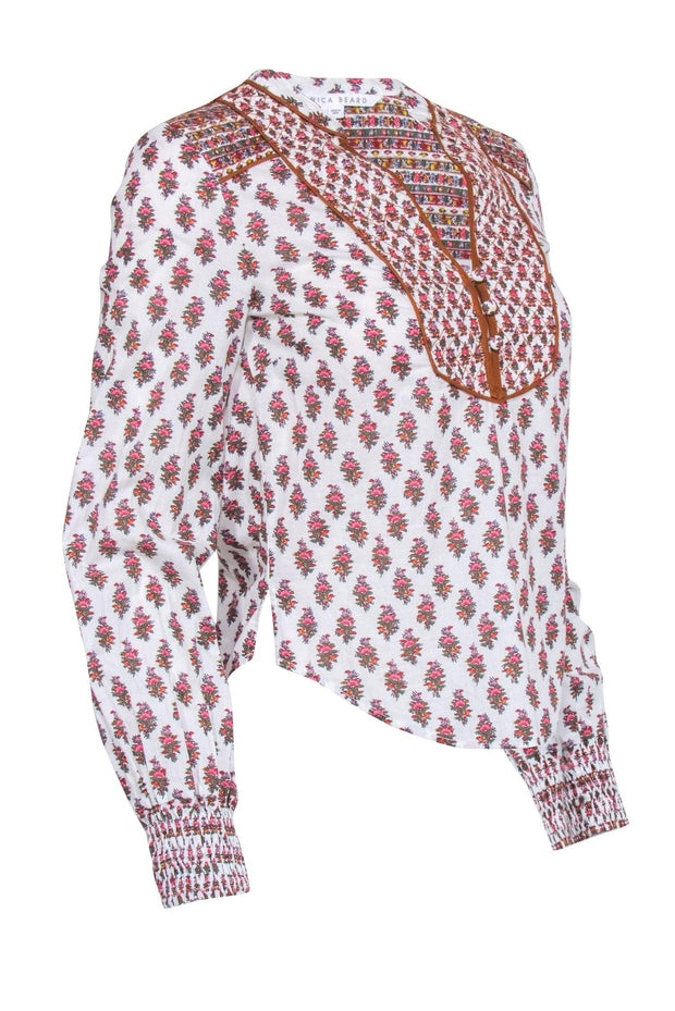 Current Boutique-Veronica Beard - Ivory, Pink, & Terracotta Floral Print "Alivia" Top Sz 00