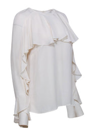 Current Boutique-Veronica Beard - Ivory Ruffled Blouse w/ Double Keyhole Back Sz 10